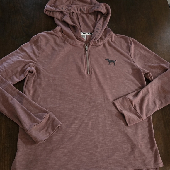PINK‎ Victoria Secret Pullover Hoodie 1/4 Zip Long Sleeve Pink Dusty Rose Size M - Picture 2 of 9